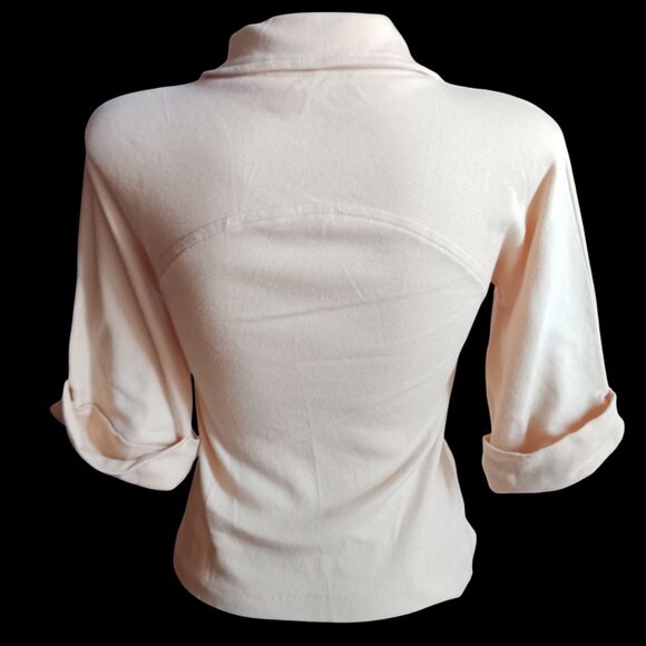 Vintage Women's Small Disco Polo Top Single Stitch Rolled Cuffs 1970's Boho - Picture 5 of 6